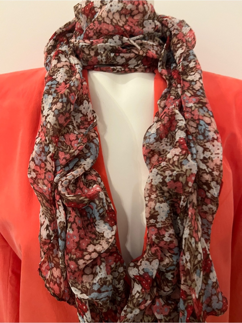Y2K Floral Crinkle Scarf • Ruffle Boa • Pink Blue Brown • Treasure Hunt Gift